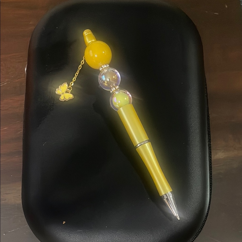 Yellow Beaded Pen with Charm